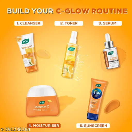 Joy Vitamin C Complete Summer Face Care Routine | Face Cream, Toner, Face Wash, Serum | For All Skin Types (4 Items in the set)