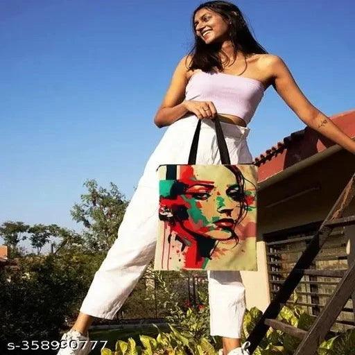 Trendy Colourful Face Pattern Tote Bag Print Canvas Tote Bag for Beach, Grocery, Farmers Market, Shopping - Springkart