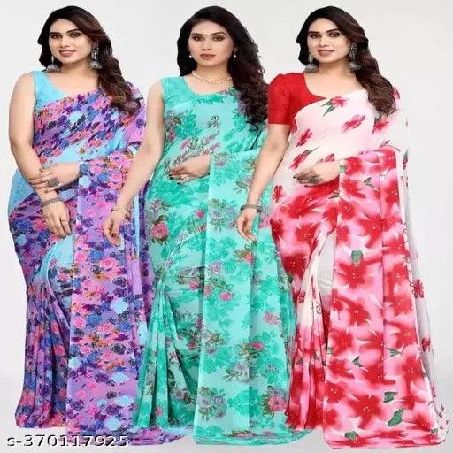 Combo of 3 Designer Printed Georgette Saree - Springkart