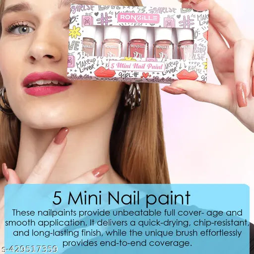 Ronzille Quick Dry and Glossy Nail Polish Gift Set of 5, Mini Nail Kit, Paraben Free, Long Lasting Formula, 5 in 1 Red Edition Combo