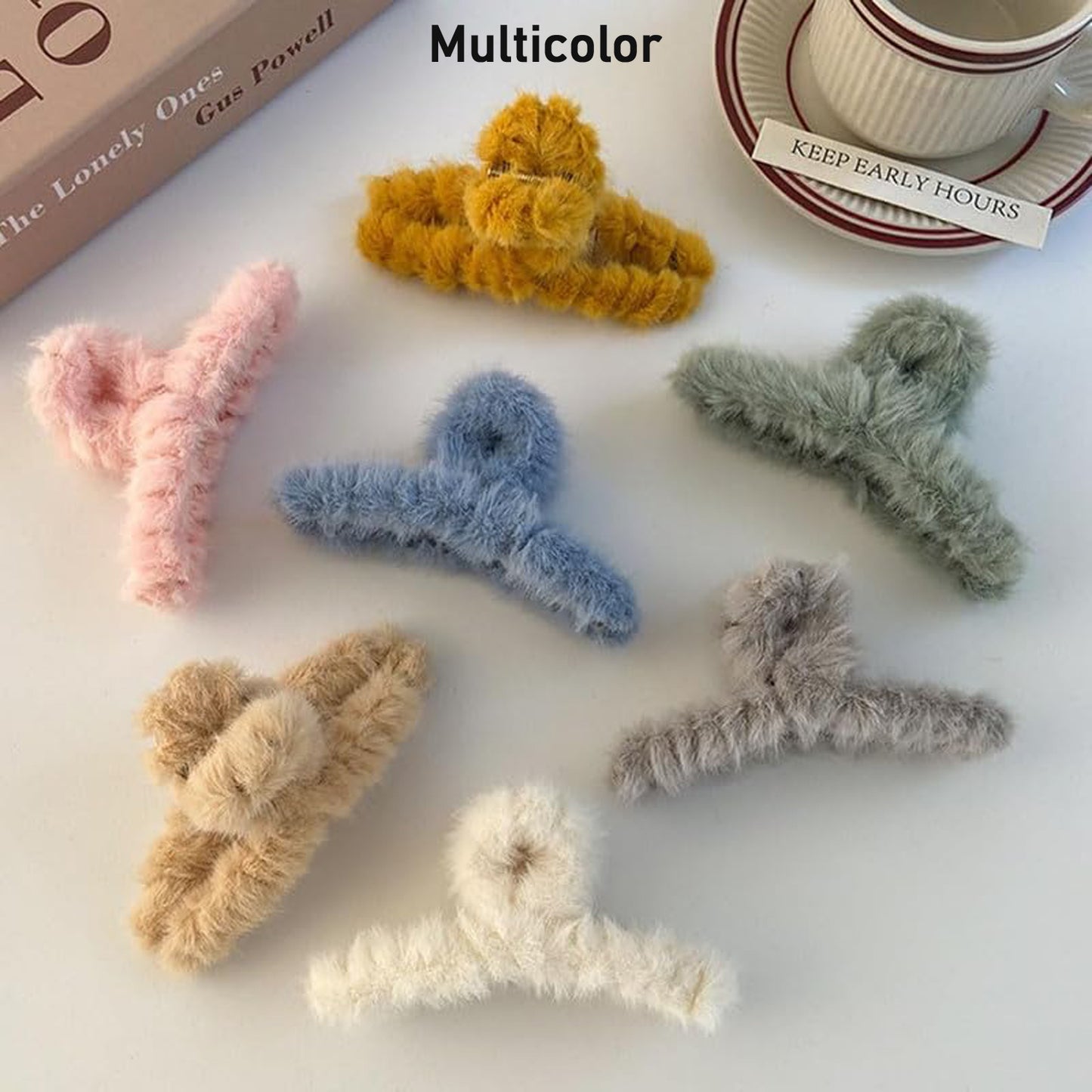 Large Plush Hair Claw Clips Plastic Fluffy Hair Claw Hair (1 Pc Mix Color) - Springkart