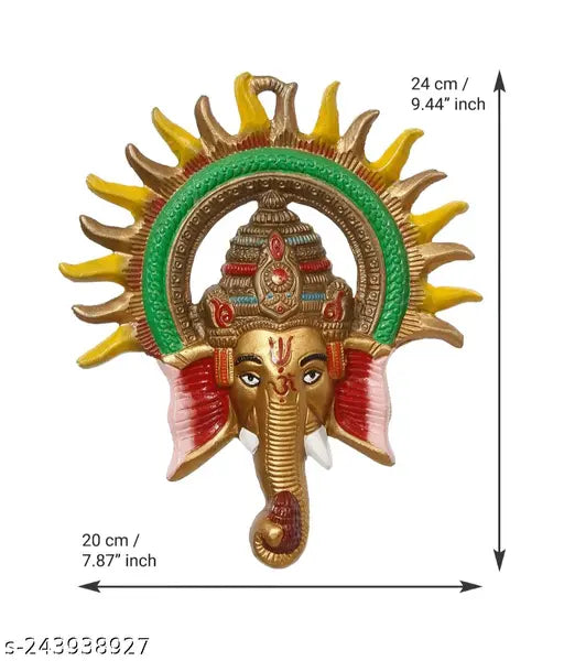 Metal showpiece colourfull ganesh ji wall hanging for puja and showpiece - Springkart