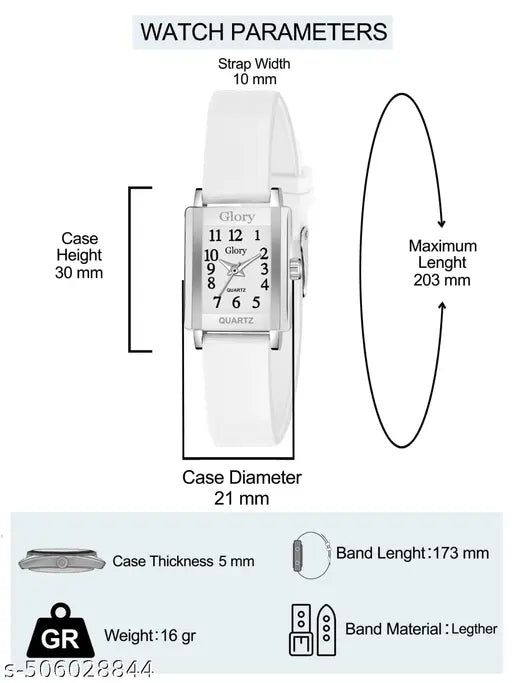 GLORY WHITE SQURE DIAL WATCH FOR GIRLS AND WOMEN - Springkart