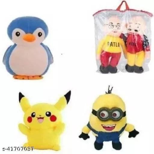 SHRUTI so soft and cute Penguin, Minion , Pikachu and motu patlu so cute soft stuff plush toys for kidS PACK OF 4 COMBO - 30 cm (Multicolor) - Springkart
