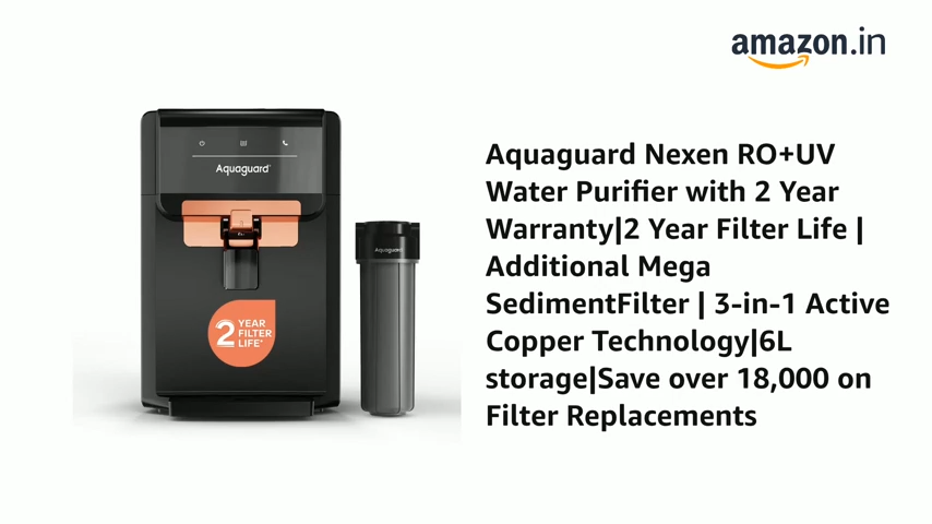 Aquaguard Nexen RO+UV+Active Copper Water Purifier | 2 Year Filter Life with Comprehensive Warranty | With Mega Sediment Filter | Save over 18,000 on Filters | With Removable Drip-Tray