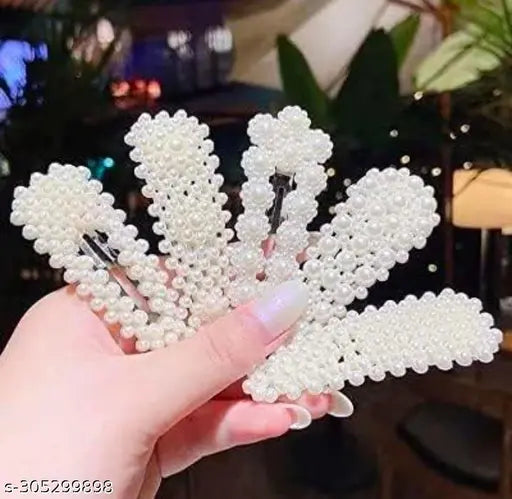 Random Design White Pearl Tic Tac Hair Clips for Girls (Pack of 12) - Springkart