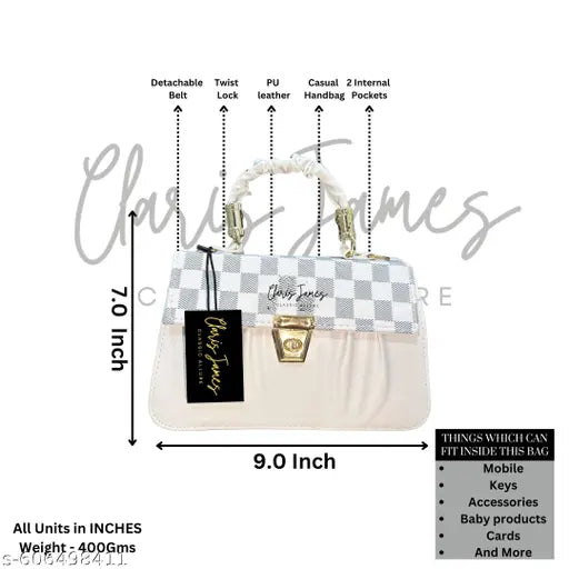 White Casual checks trendy crossbody sling women