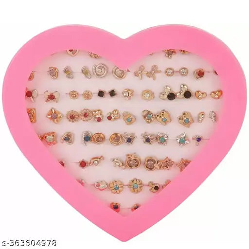 Set of 36 Pair of Golden with Multi Colored Crystal Stud Colorful Mix Design Earring - Springkart