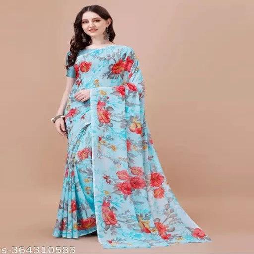 Haytee Printed Daily Wear Georgette Saree - Springkart