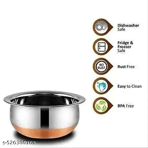 Dharma Handi cookware|Stainless Steel Copper Bottom Handi Pot 5 Piece|handi for biryani| Servware Pot|bowls| Multipurpose Bowls