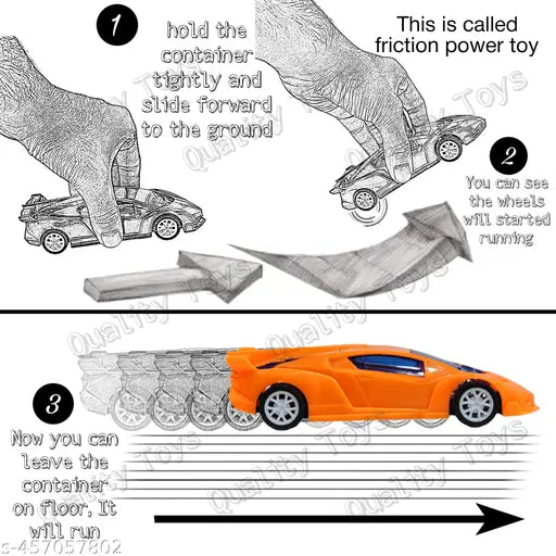 Friction Power Racing Car Toy Set for Kids, Toy Vehicles Play Set for 3+ Years Old Kids, Boys, Girls (Orange-Black) Pack of 2 - Springkart