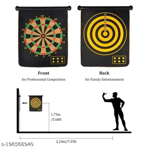 Magnetic Power with Double Faced Portable and Foldable Dart Game with 4 Colourful Non Pointed Darts - Springkart