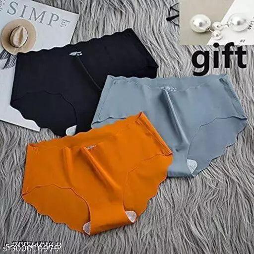 Pack of 3-Womens Ice Silk Seamless Panties Hipster Briefs Ladies Innerwear Medium Waist Soft and Breathable - Springkart