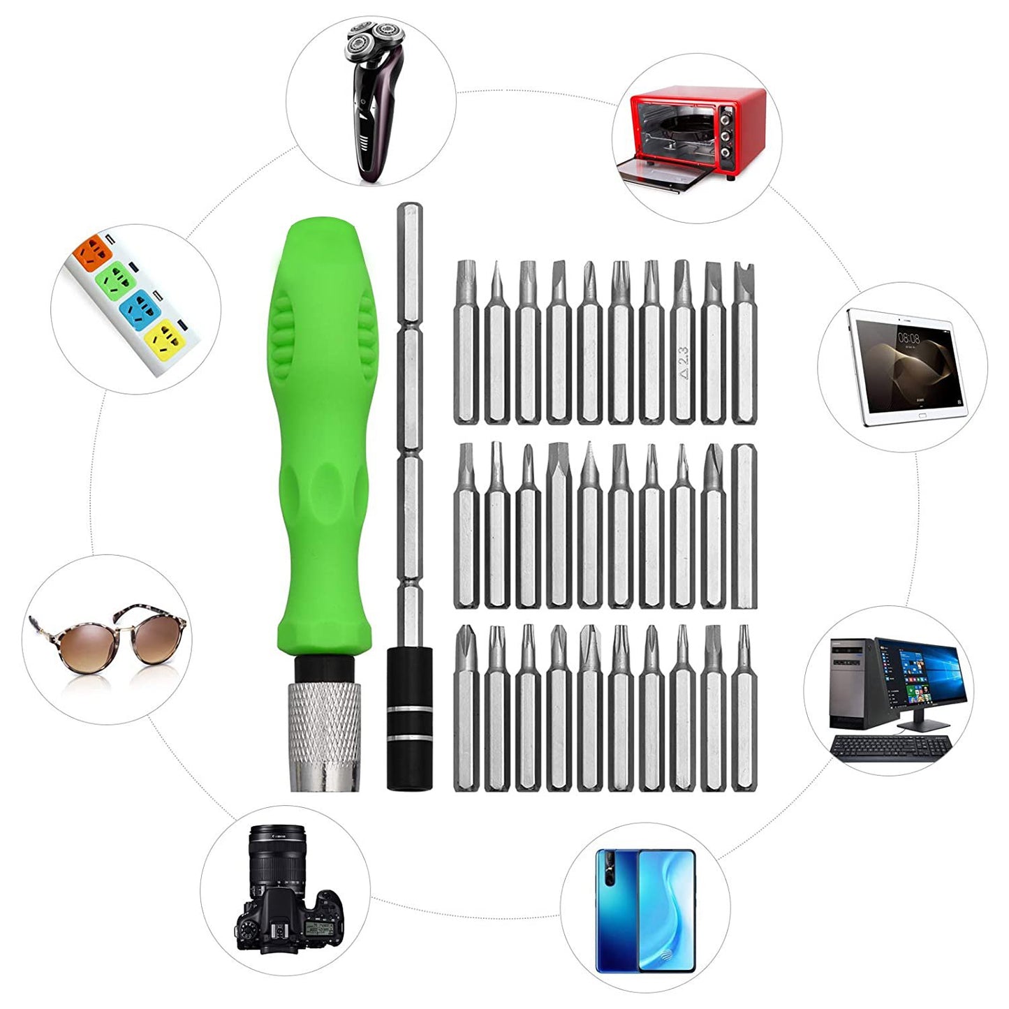 1557 32 In 1 Mini Screwdriver Bits Set With Magnetic Flexible Extension Rod - Springkart