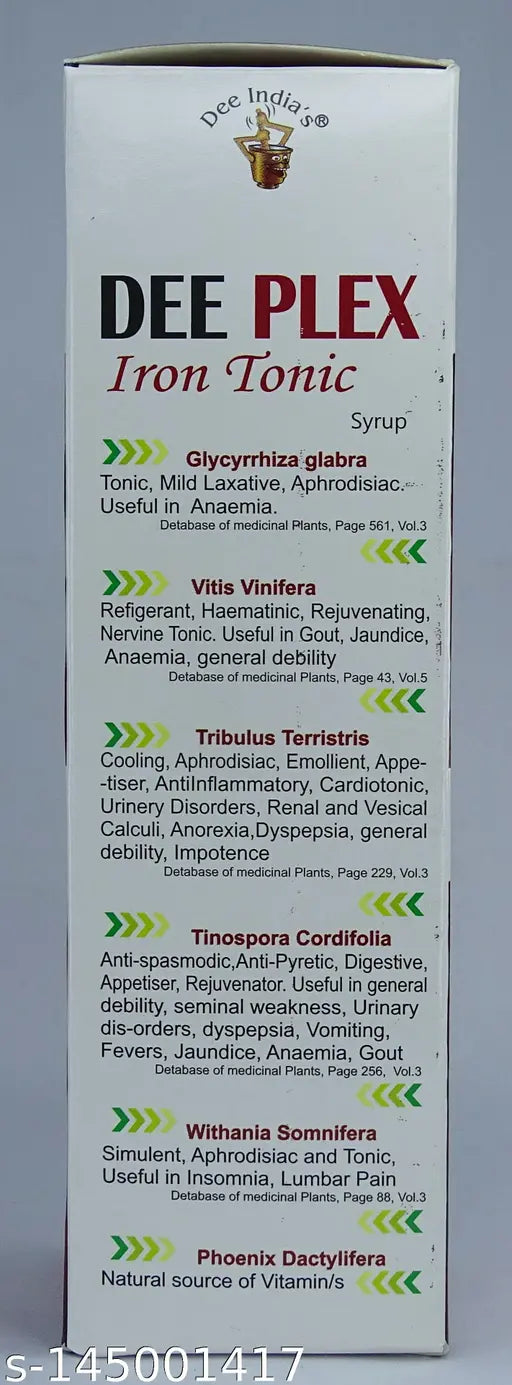 DEE INDIA HERBALS Dee Plex Tribulus Syrup With Ashwagandha & Draksha Tonic ( Weight : 200 ml) Pack Of 3