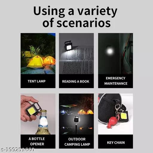 Mini LED COB Flashlight, Keychain Light, 500 Lumen Rechargeable Flashlights, 4 Light Modes Portable Pocket Light with Folding Bracket Bottle Opener for Camping Emergency Fishing - Springkart
