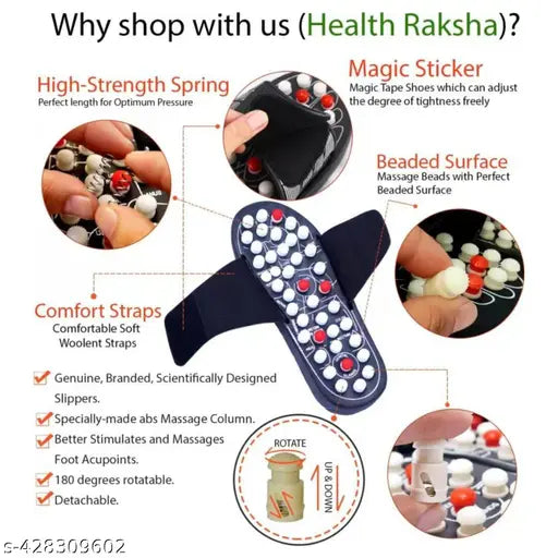 Cupressure Slippers & Yoga Paduka Natural Leg Magnetic Full Body Massage Foot Massager - Springkart