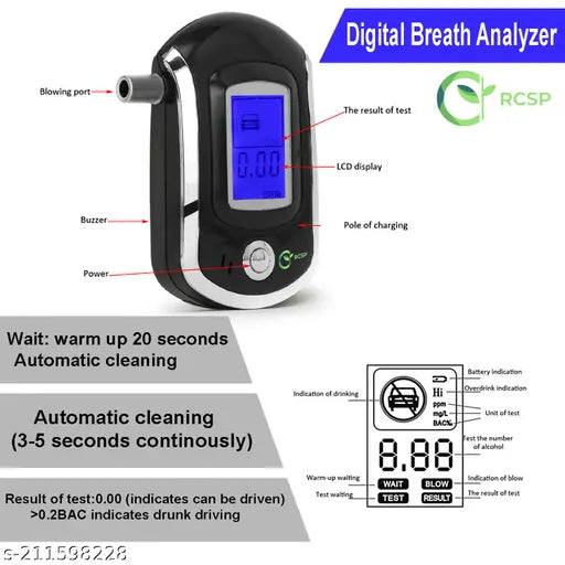 Alcohol Tester Breath Analyzer Digital ALC Smart Wine Tester LCD Display Smart MCU Control - Springkart