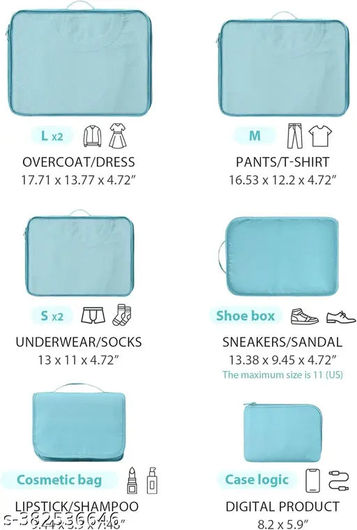 ItsApna pack of 1 Travel Organizer 7 in 1 Travel Laundry Cosmetics Luggage Packing Organizers Set Makeup Bags Organizer Packing Cubes with Shoe Bag for travel (L, Blue)