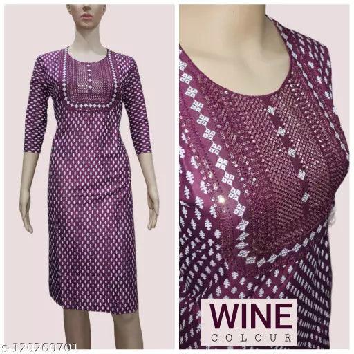 Womens Kurti Embroidery Work & Printed Teal Green Colour Straight Kurti - Springkart