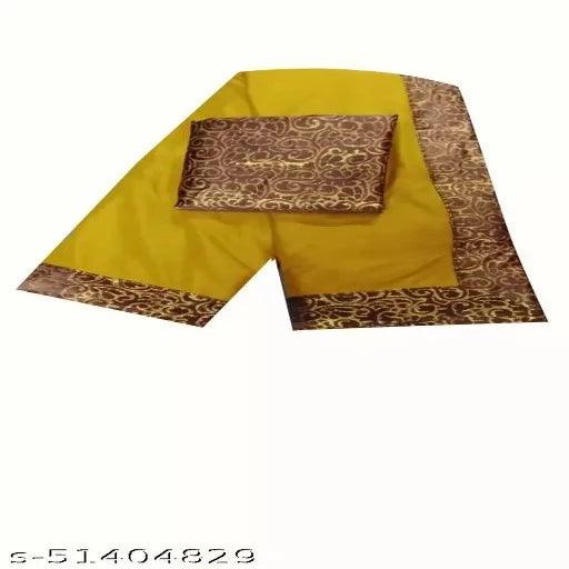 Mustard Coloured Soft Silk Lace Border Saree With Blouse - Springkart