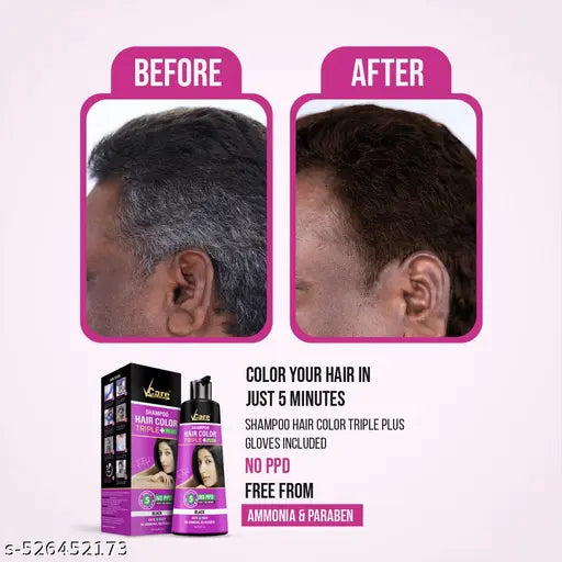 V Care Shampoo Hair Colour Shampoo-Black 180ml for Women and Men