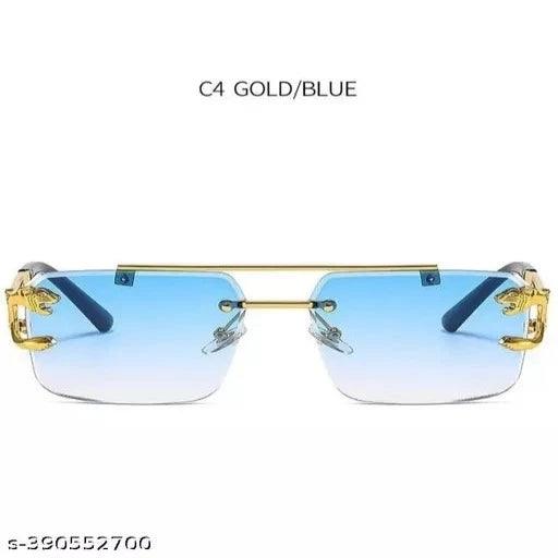 Mc Stan Rimless Men and Womens Sunglasses Retro Luxury Gold Metal Frameless Rectangle Leopard Arms Colored Lens Sun Glasses - Springkart