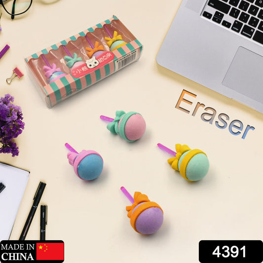 Lolipop Eraser for Girls & Boys / Eraser for School B'Day Return Gift Party Doughnut Lollipop Ice Cream Theme Shape Erasers Set for Kids Educational Stationary kit, School Supplies (1 Set 4 Pc) - Springkart