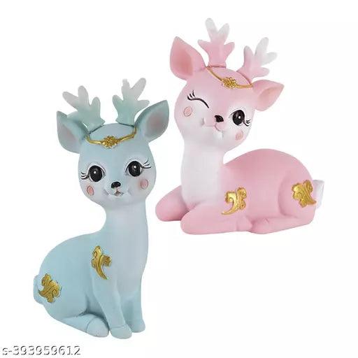 Set Of 2 Deer Figurines Animal Statue Gifts Crafts for Living Room - Springkart