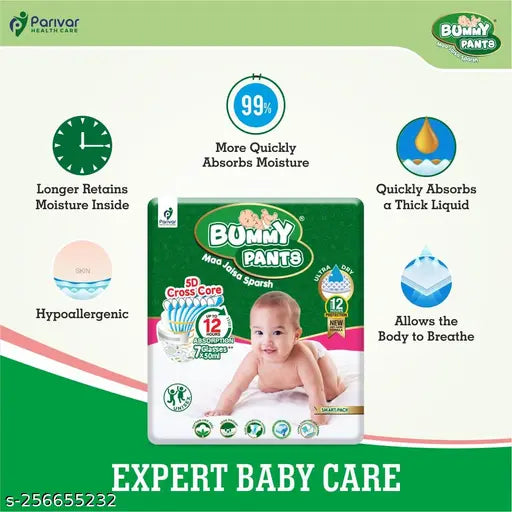 Bummy Pants Baby Diaper New Born (NB) Size, 92 Count, Super Absorbent 5D Cross Core with Anti Rash dual Layer Up to 12 Hrs Protection, Pack of 2, Upto 3Kg
