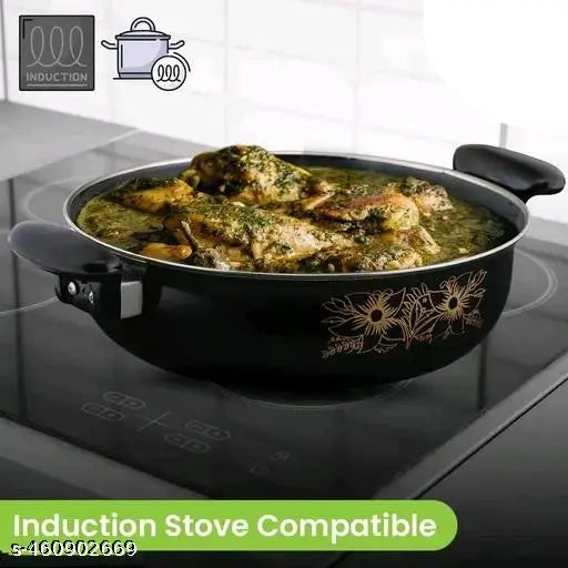 Designer Kadai, Budget Friendly Kadai with steel dhakkan/Lid, Induction Safe Kadai for cooking in kitchen