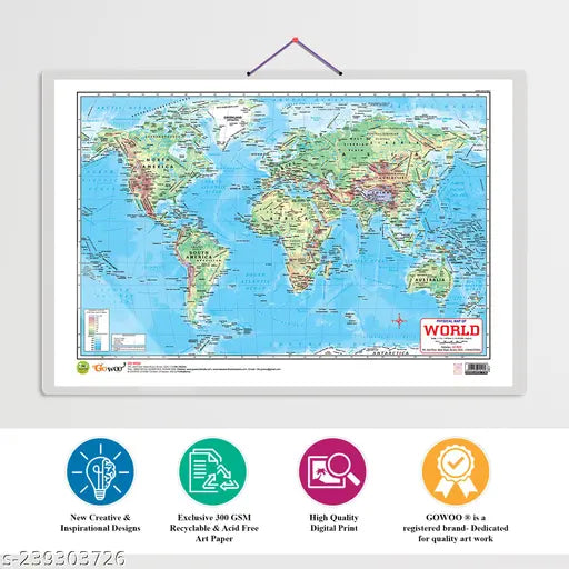Set of 2 | 2 IN 1 INDIA POLITICAL AND PHYSICAL MAP IN ENGLISH and 2 IN 1 WORLD POLITICAL AND PHYSICAL MAP IN ENGLISH Educational Charts | 20"X30" inch - Springkart