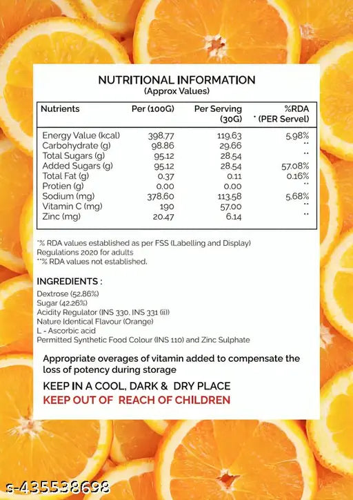 Instant Energy & Hydration Orange Flavour Glucose - Energize Re-hydration Powder with Vitamin C (200 Grams) ORS