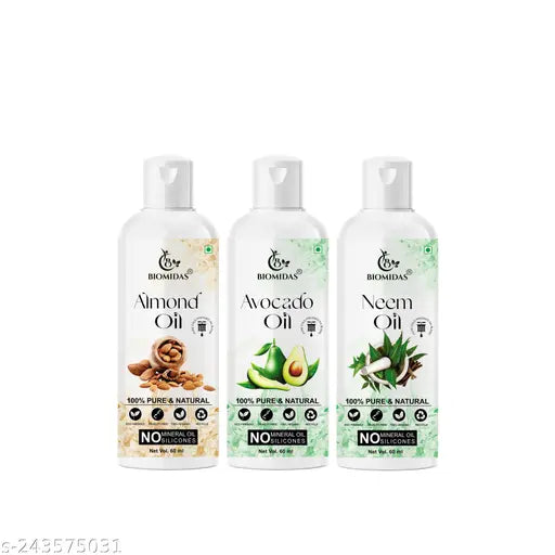 Biomidas 100% Pure Almond Oil & Blackseed Oil & Neem Oil 60ML Combo (Pack Of 3)
