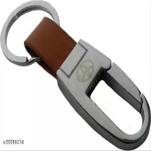 Alexus Bike Locking Brown Leather Silver Metal key ring - Springkart