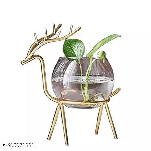Homown Decor Glass Planter Holder Deer |Glass Pot| Glass Flower Pot| Glass Flower Round Vase Handmade for Decorate House (Set of 2) (Gold)