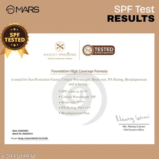 MARS SPF50 PA++++ High Coverage Liquid Foundation | Blemish Free & Blendable Foundation for Makeup (40ml) (SHADE-02)