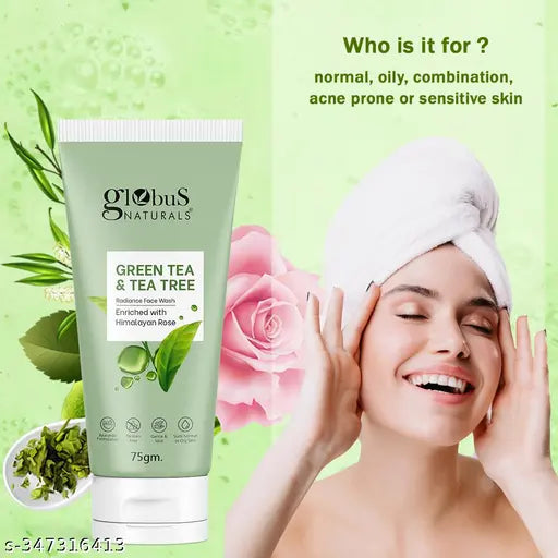 Green Tea & Tea Tree Radiance Face Wash, Enriched with Rose, Ayurvedic Preparation, Paraben Free, Gentle & Mild, Suitable for Normal to Oily Skin, 75 gm (Pack of 5)