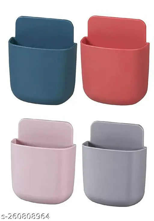 Phone Remote Storage Shelf Case Mobile Stand for Home Kitchen Bedroom (Plastic, Multicolor) (4 PCS) - Springkart
