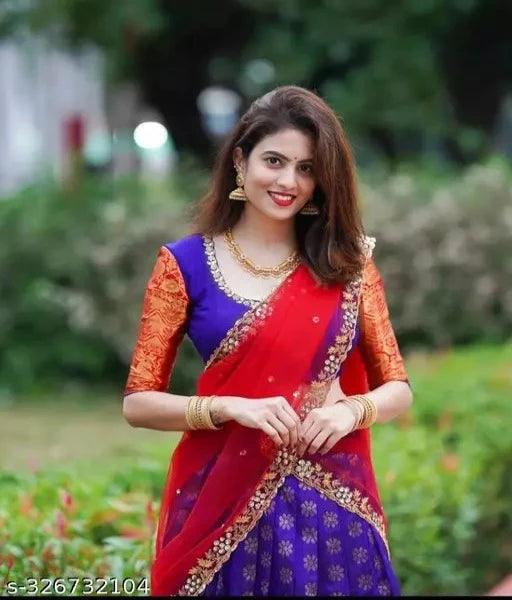 Striped Semi Stitched Lehenga Choli blue - Springkart