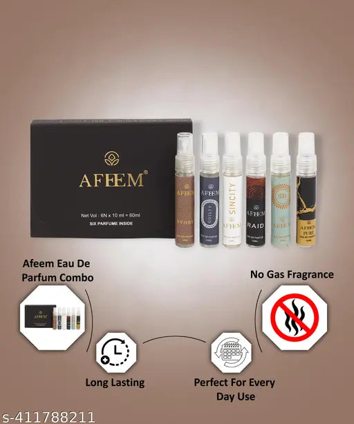 Afeem Pack of 6 Perfumes – 10ml x 6 | Mixed Fragrances | Unisex Travel Perfume Combo