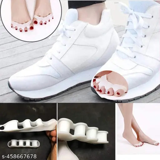 Silicone Gel Toe Separator for Pain Relief 5 Holes Orthopedic High Elastic Toe Straightener Ideal for Men & Women (White) 2 pcs - Springkart