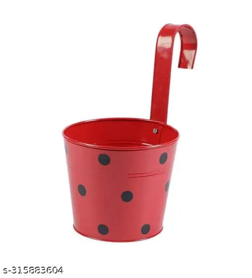 Hanging railing planters metal flower pot showpiece hanging planters Galvanized Iron Polka Dot Round Railing Planter,decorative pot basket flower pot plant baskets Set of 5