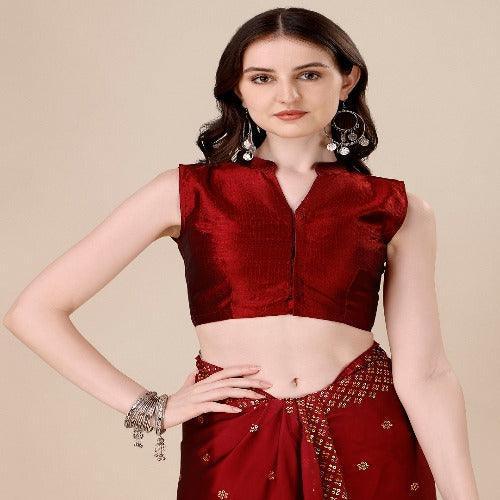 Fancy Sequined Embroidered Red Coloured Silk Saree with Blouse Piece - Springkart