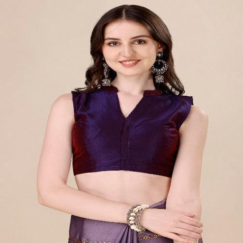 Fancy Sequined Embroidered Purple Coloured Silk Saree with Blouse Piece - Springkart