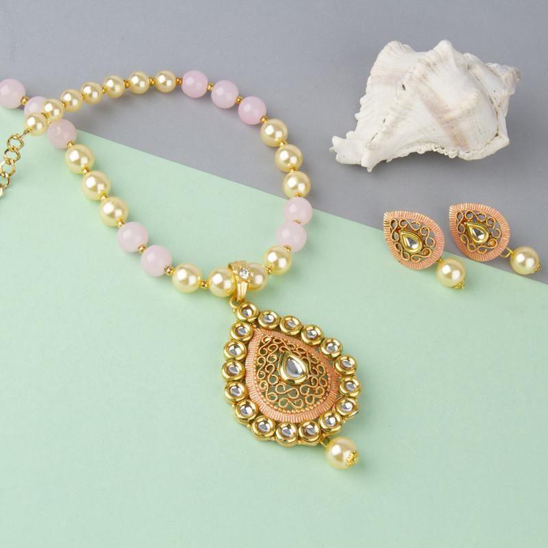 Pretty Gold Plated & Stone Necklace Set - Springkart