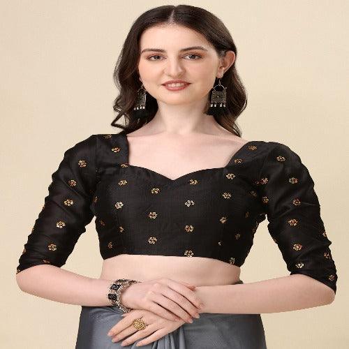 Fancy Embellished Grey Coloured Silk Saree with Blouse Piece - Springkart