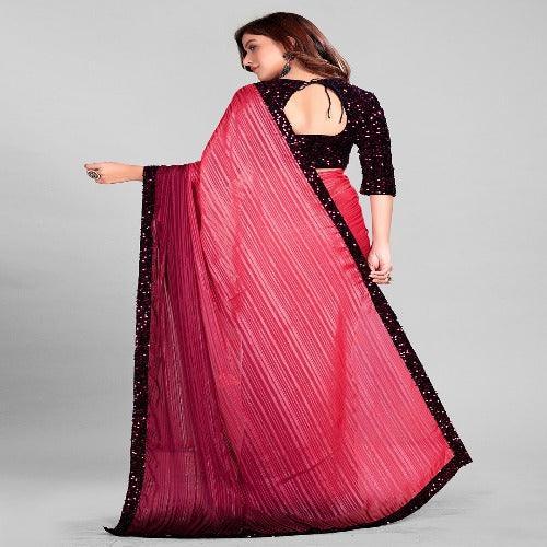 Fancy Embellished Pink Coloured Silk Saree with Blouse Piece - Springkart