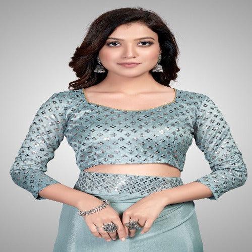 Fancy Embellished Grey Coloured Silk Saree with Blouse Piece - Springkart