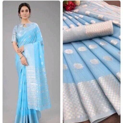 Attractive Woven Cotton Linen Saree - Springkart